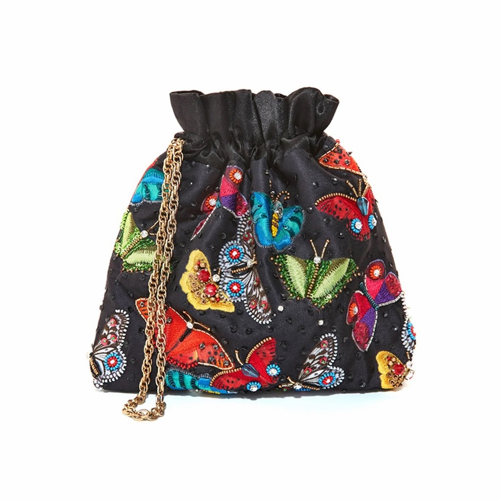 Alice + Olivia Butterfly Odessa Embellished Mini Pouch Clutch Bag Satin Beaded